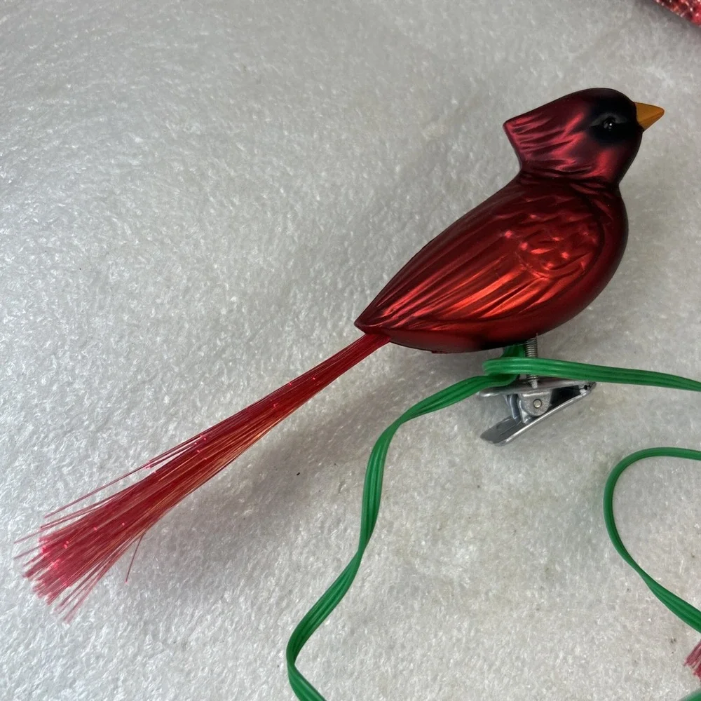 Vintage 2002 Holiday Creations Cardinal  Fiber Optic Red Birds Clip Ornament